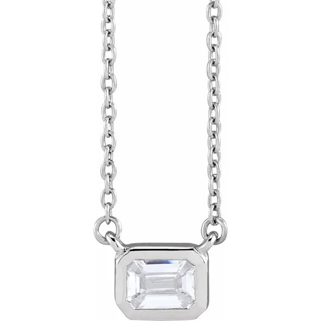 14K Gold 0.50 CT Emerald Cut Bezel Lab Diamond Necklace