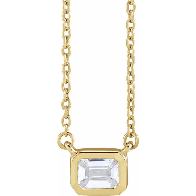 14K Gold 0.50 CT Emerald Cut Bezel Lab Diamond Necklace
