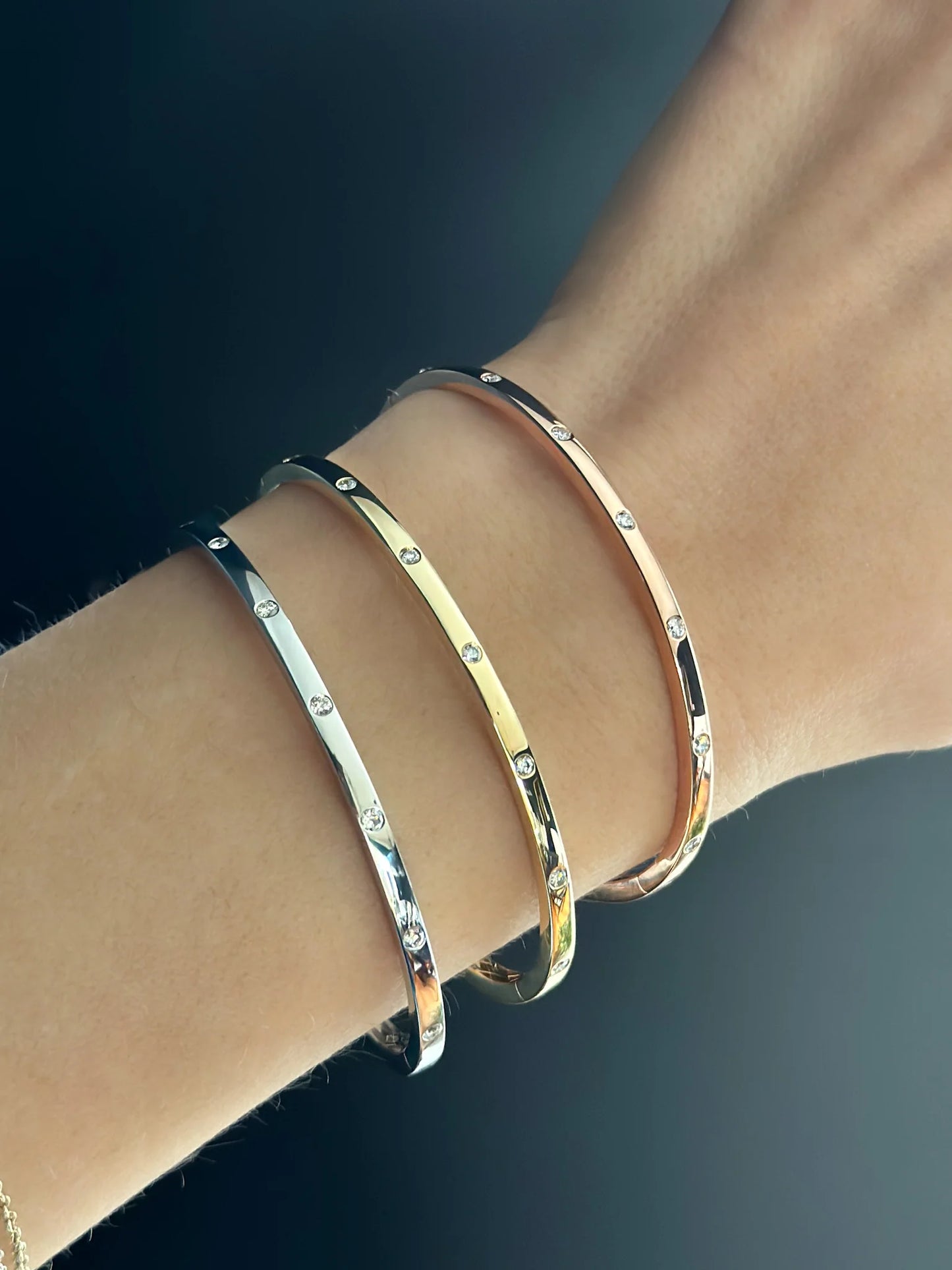 14K Solid Gold Diamond Bezel Bangle