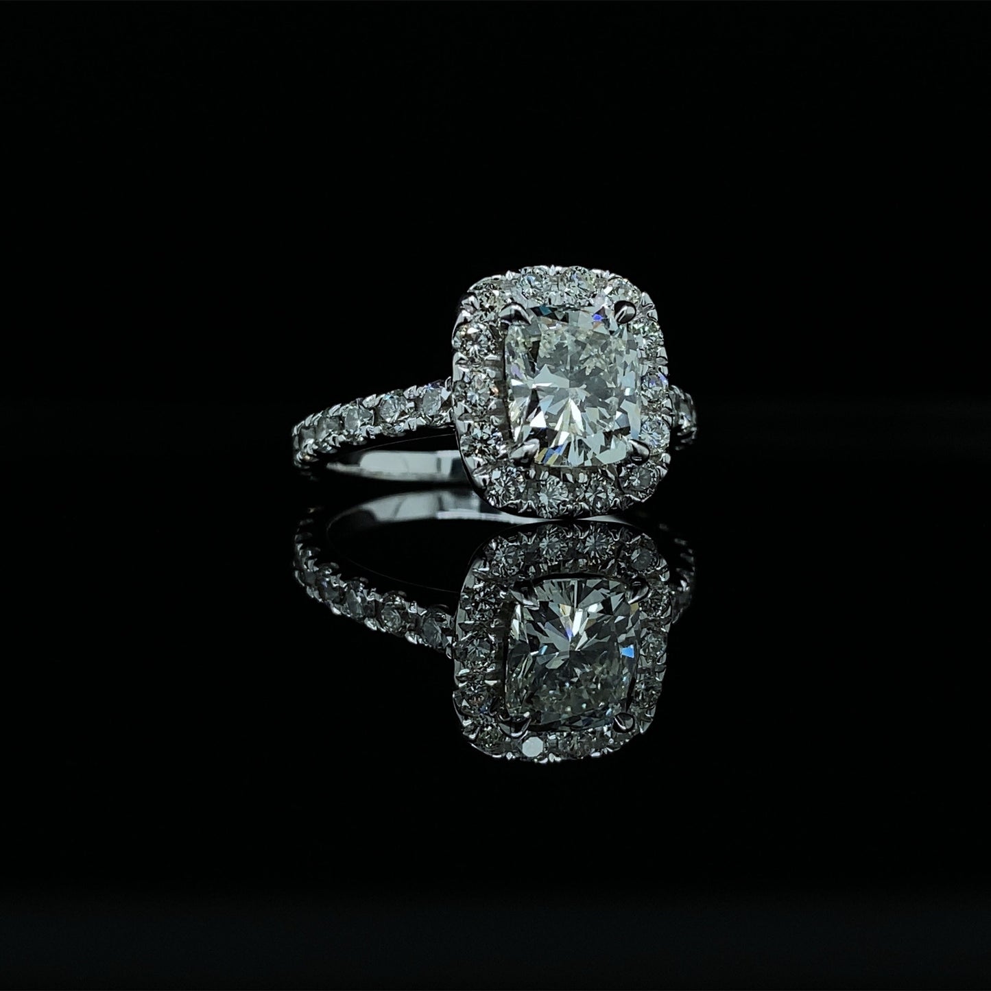 2 CT Natural Cushion-Cut Halo Diamond Engagement Ring