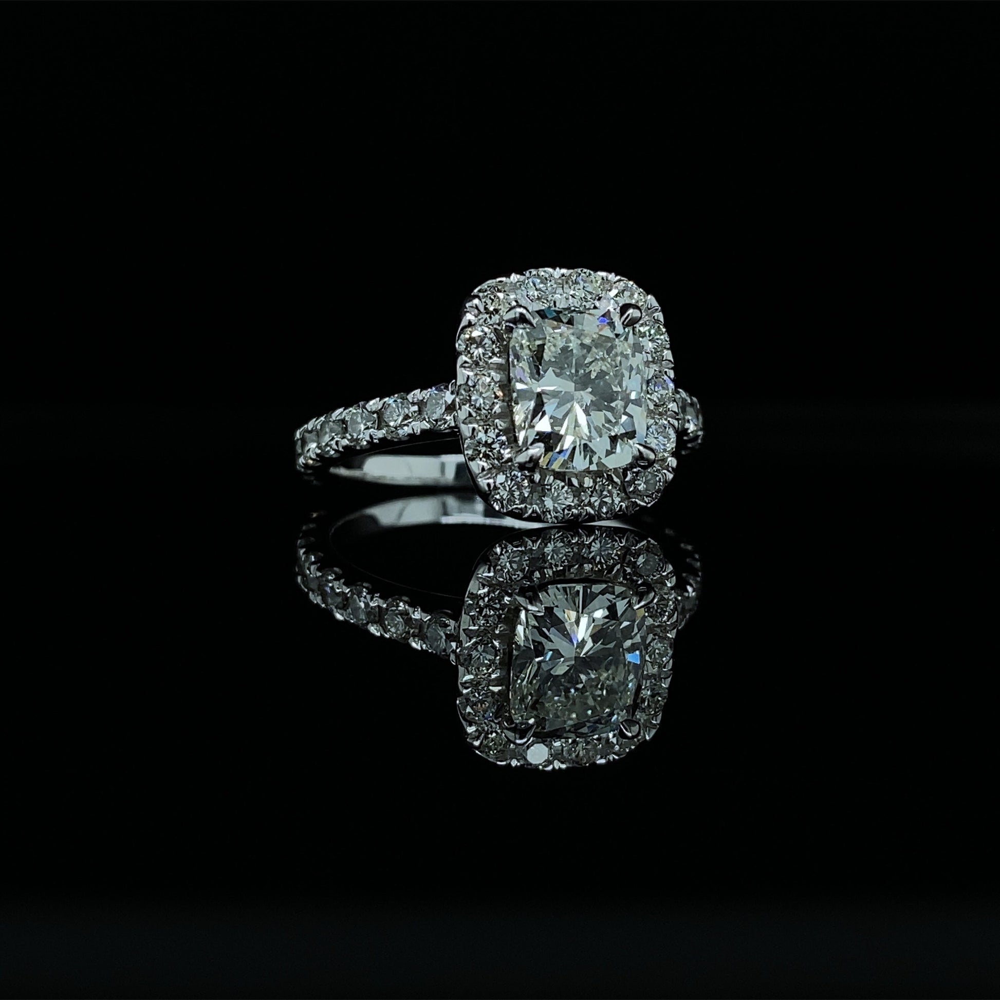 2 CT Natural Cushion-Cut Halo Diamond Engagement Ring