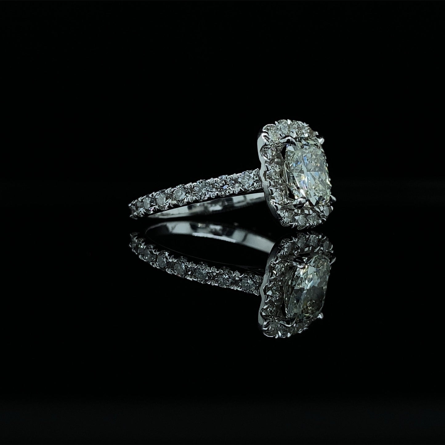 2 CT Natural Cushion-Cut Halo Diamond Engagement Ring