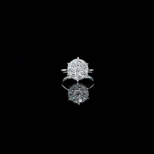 14K White Gold 1.07 CT Natural Diamond Cluster Round Flower Ring
