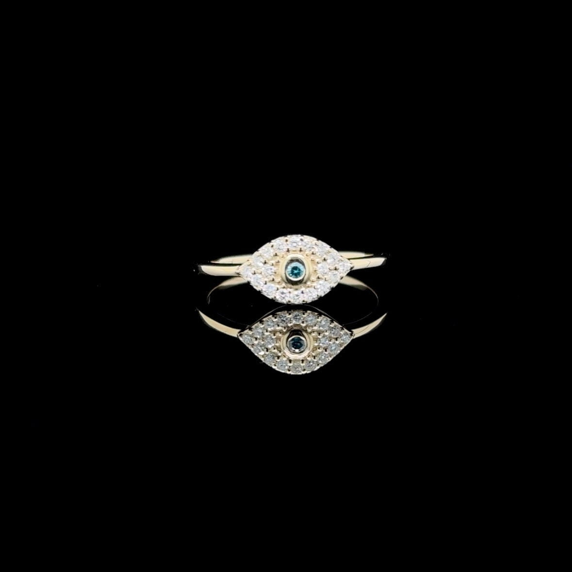 14K Gold 0.17 CT Natural Diamond Evil Eye Ring