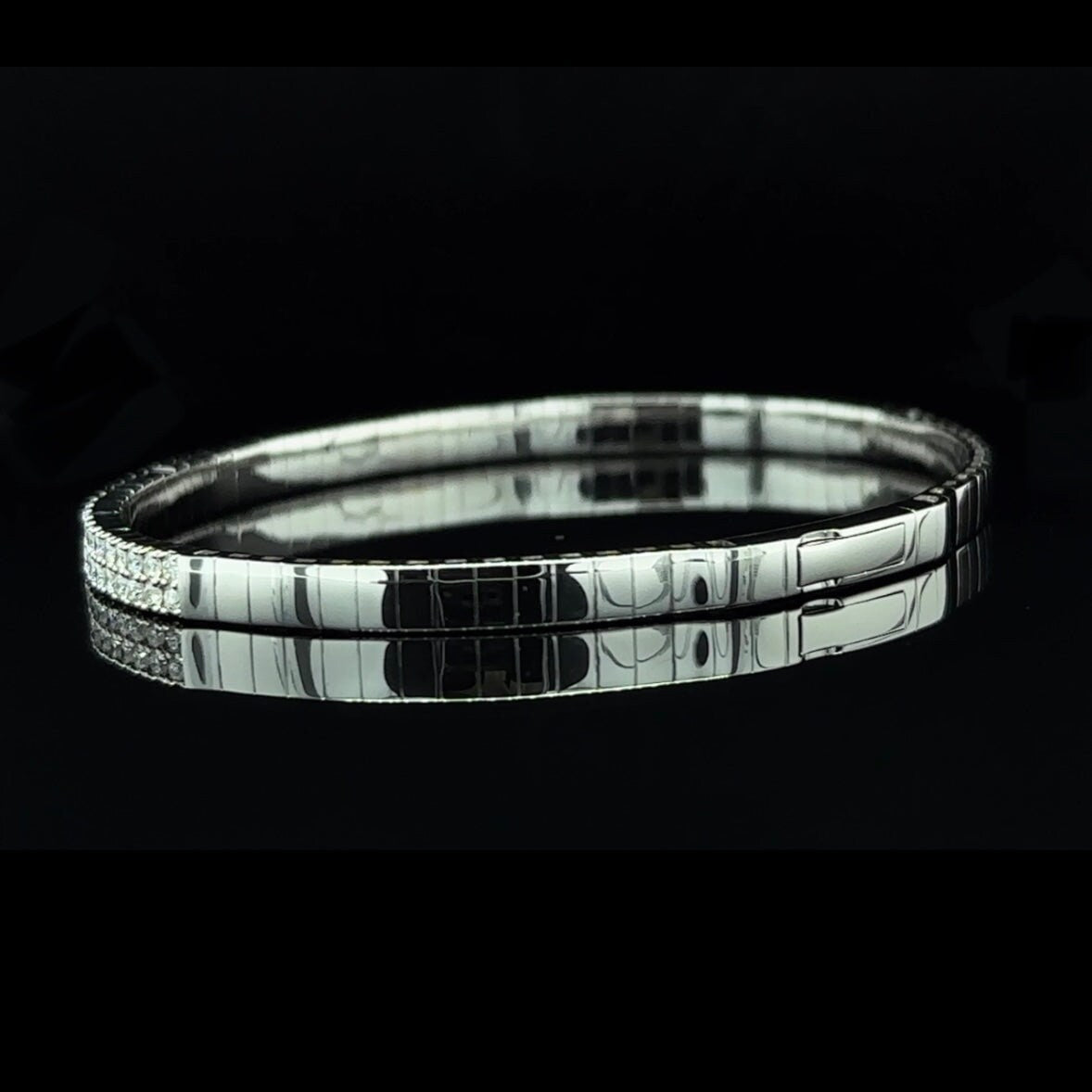 14K Gold Two Row Natural Diamond 2CT Flex Bangle