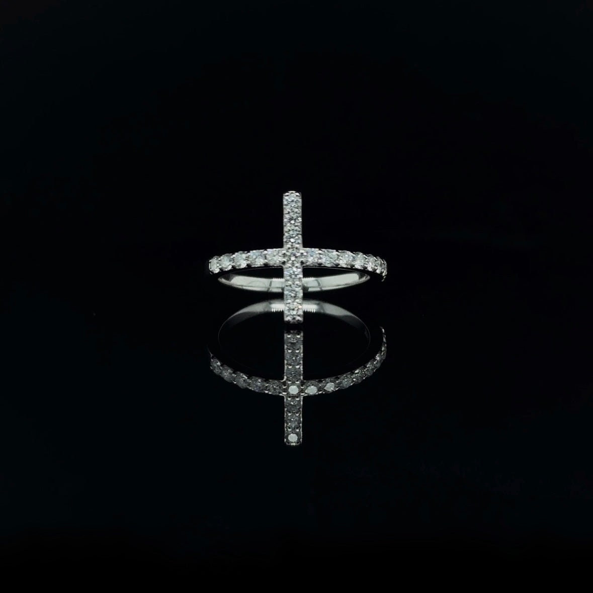 14K Gold 0.54 CT Natural Diamond Cross Ring