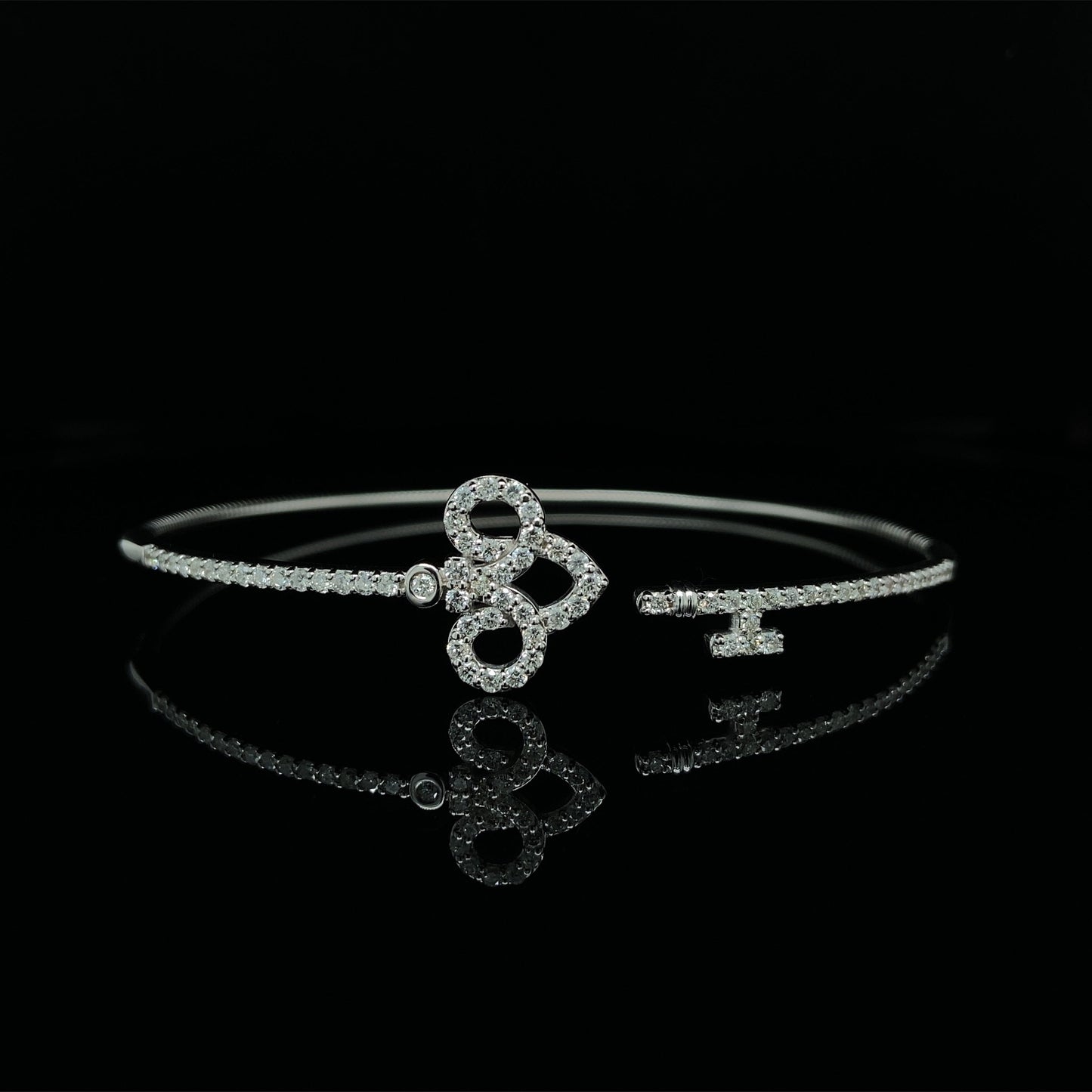14K Gold Natural Diamond Key Cuff Flex Bangle
