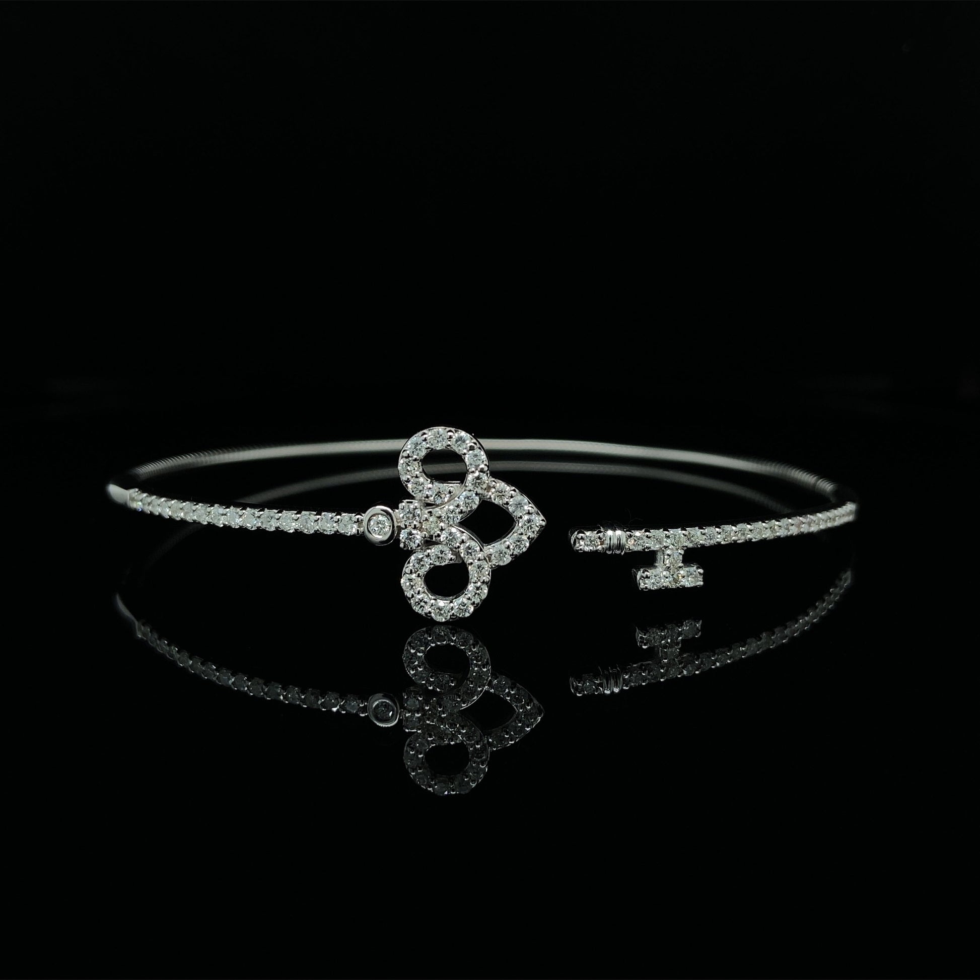 14K Gold Natural Diamond Key Cuff Flex Bangle