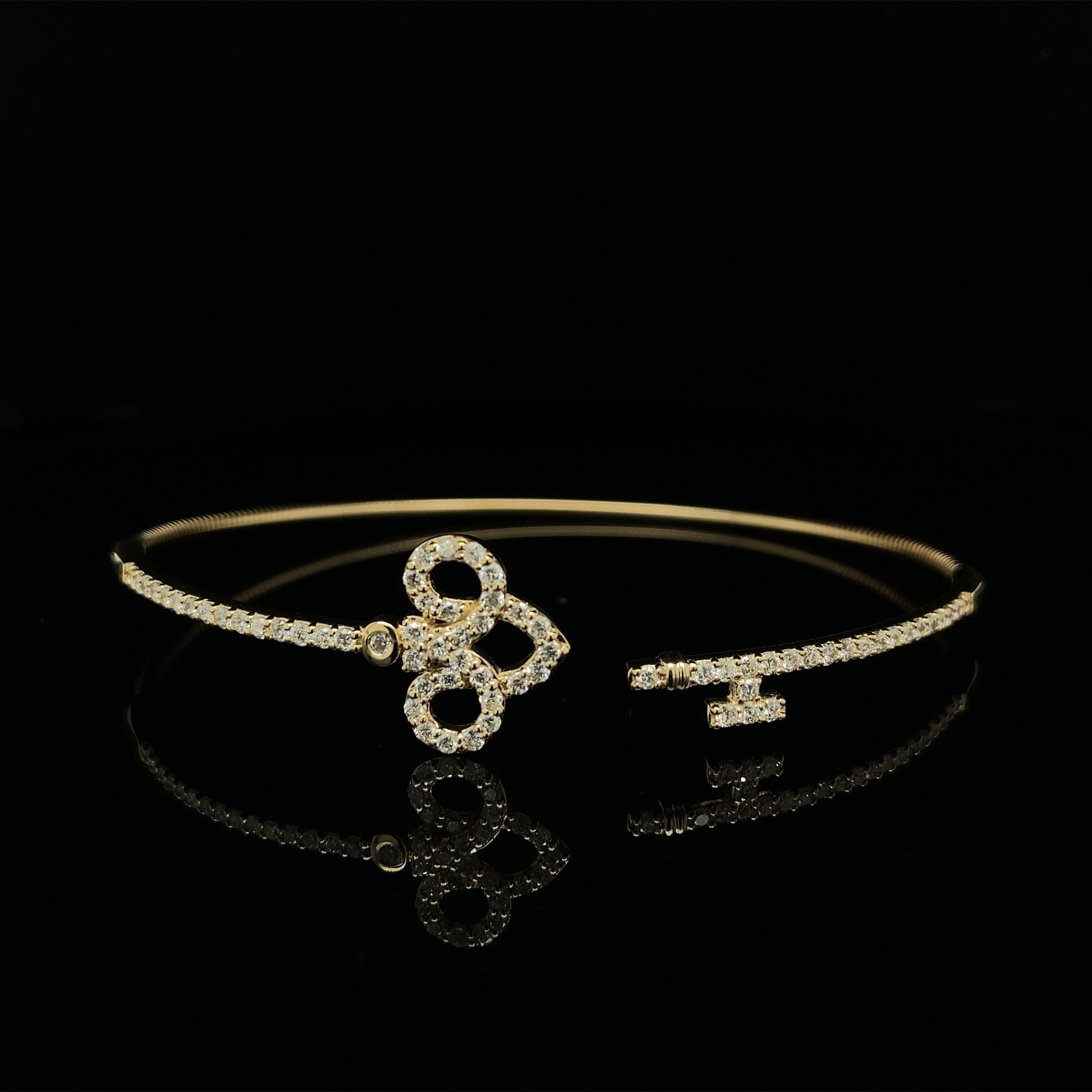 14K Gold Natural Diamond Key Cuff Flex Bangle