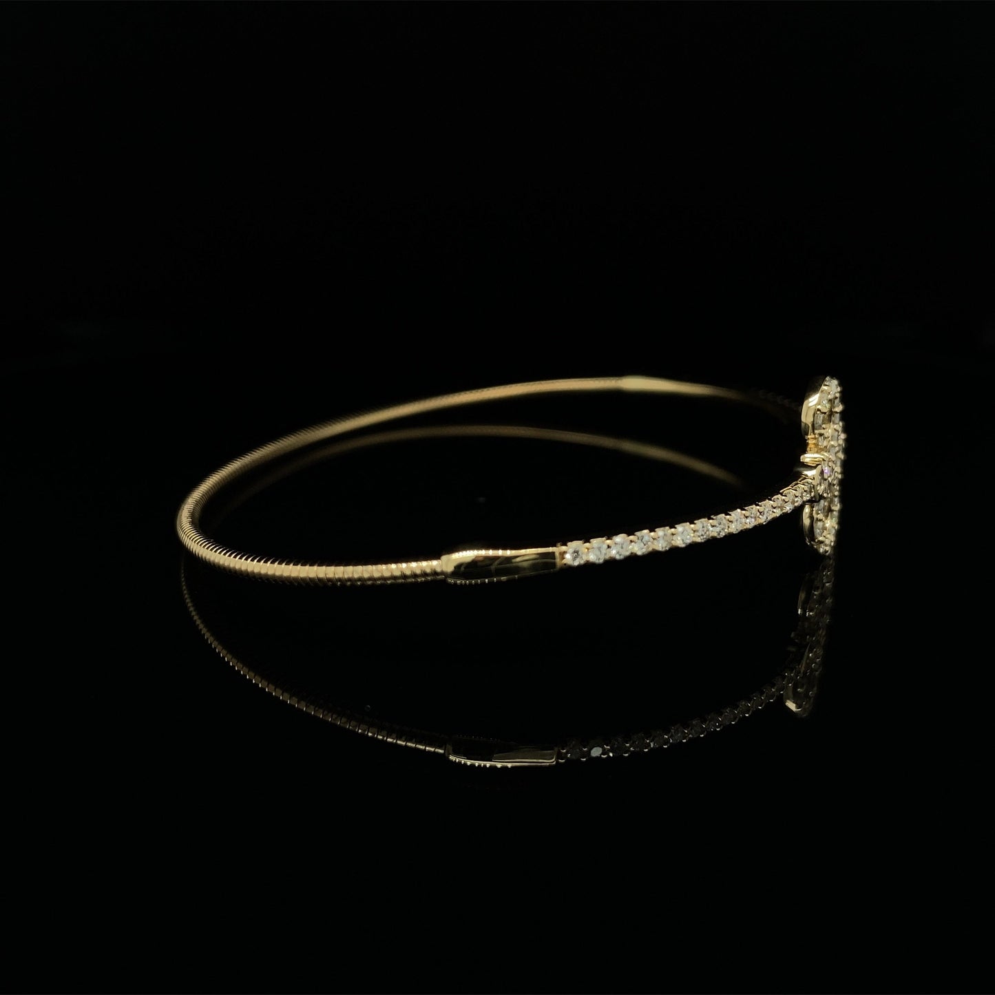 14K Gold Natural Diamond Key Cuff Flex Bangle