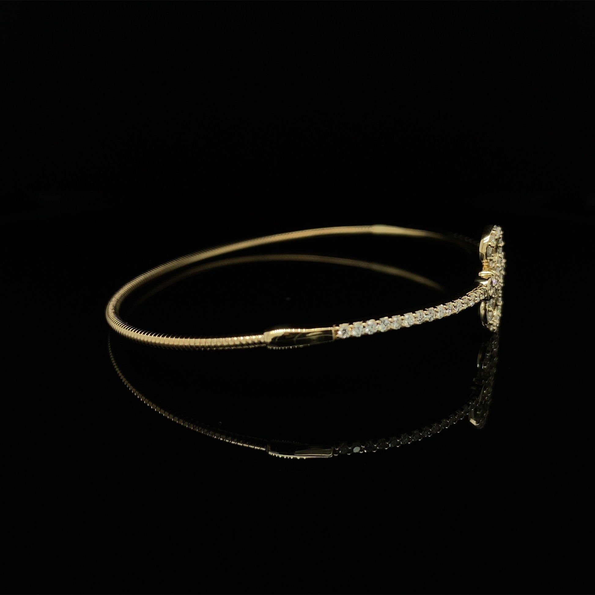 14K Gold Natural Diamond Key Cuff Flex Bangle