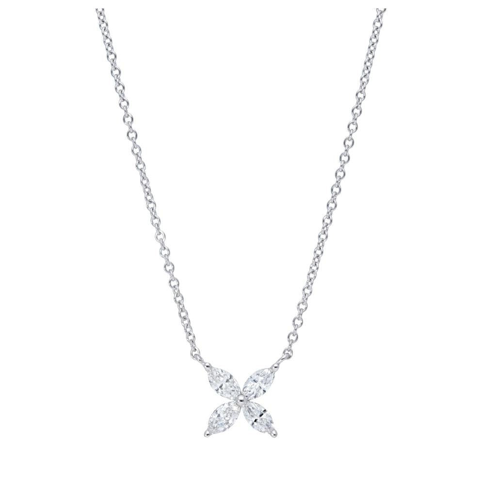 18K White Gold 0.39 CT Marquise Diamond Flower Necklace
