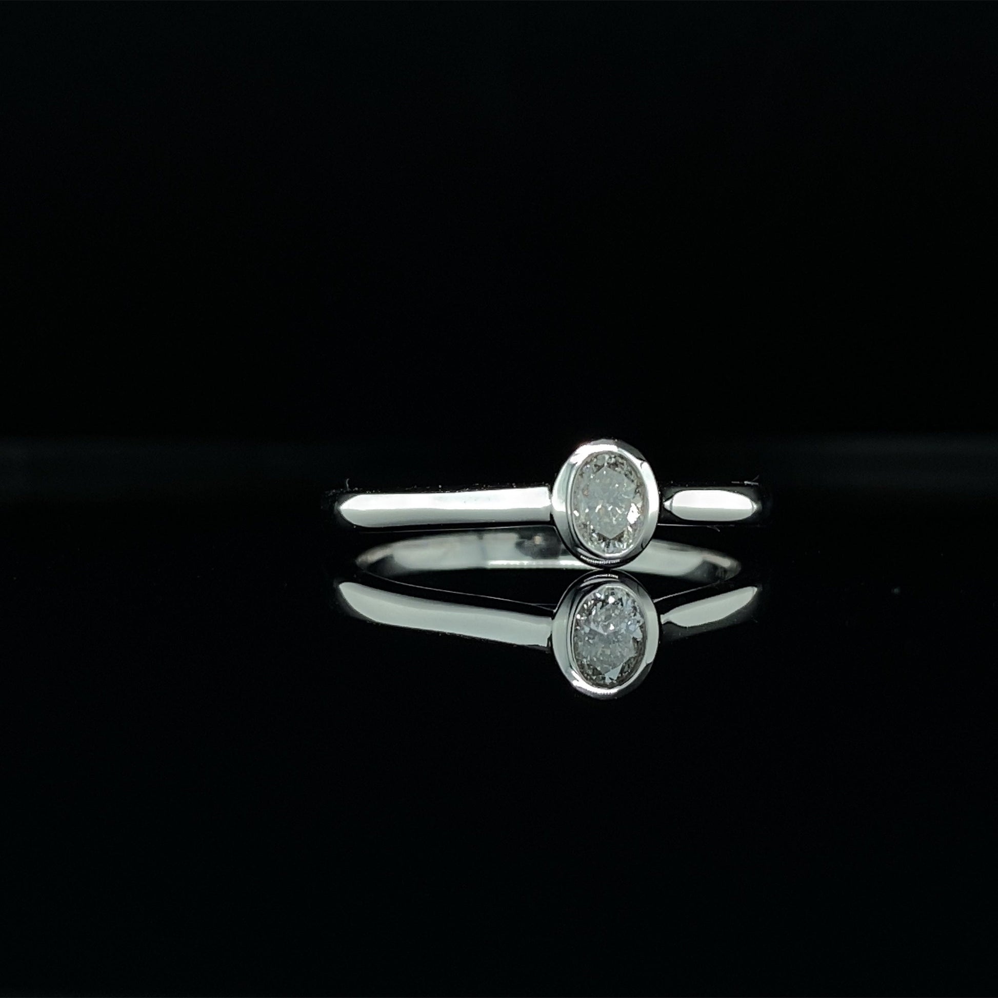 14K White Gold Oval Diamond Ring