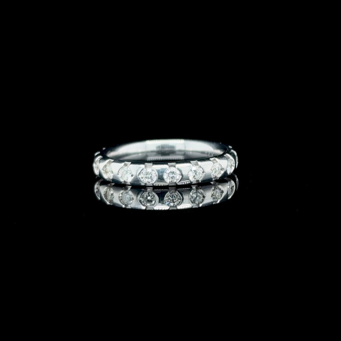 14K White Gold 0.77 CT Natural Diamond Dome Eternity Ring