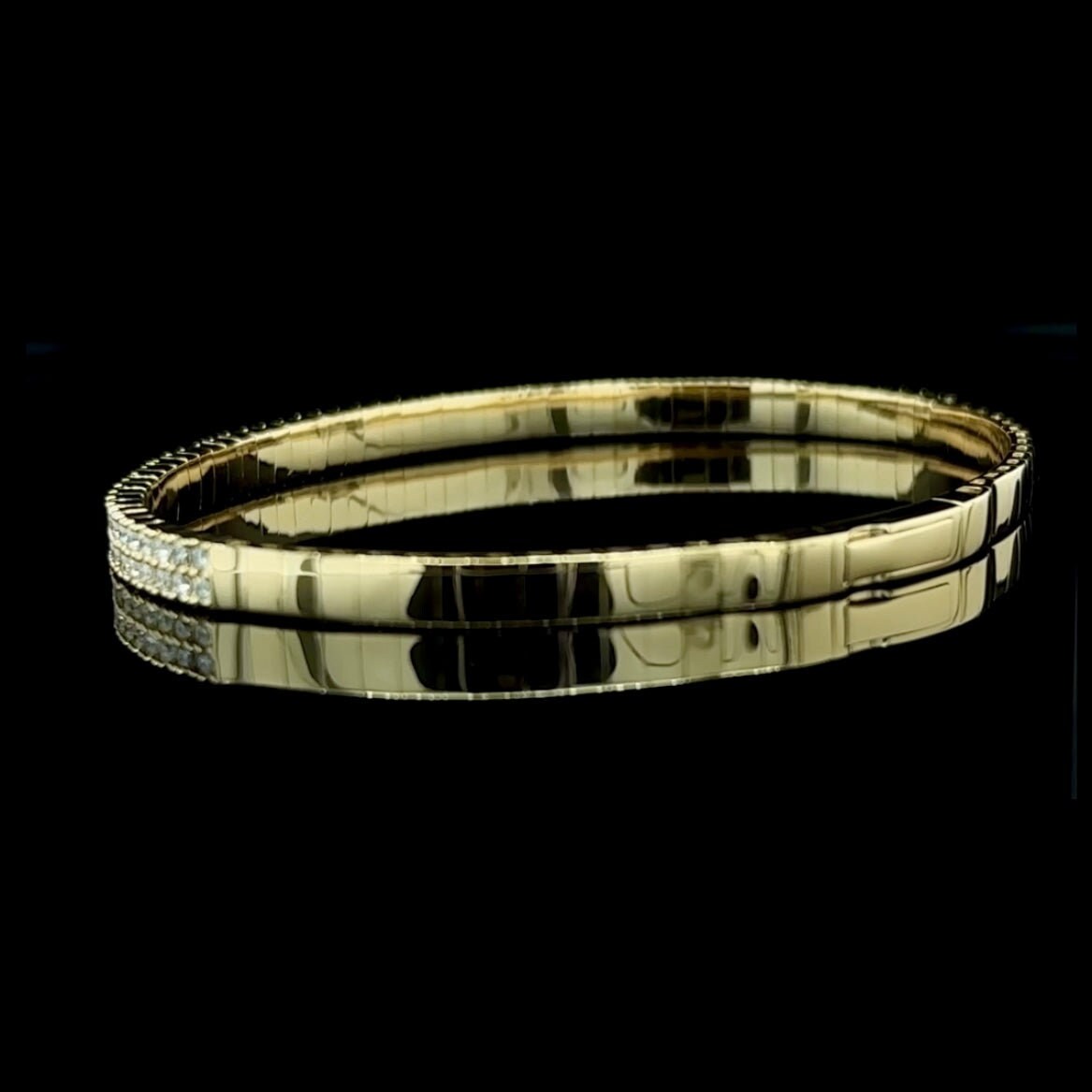 14K Gold Two Row Natural Diamond 2CT Flex Bangle