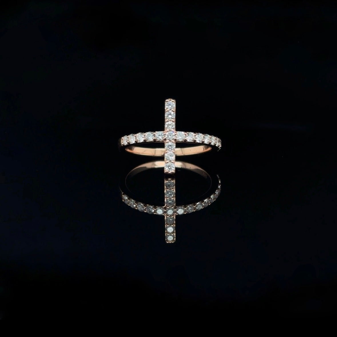 14K Gold 0.54 CT Natural Diamond Cross Ring