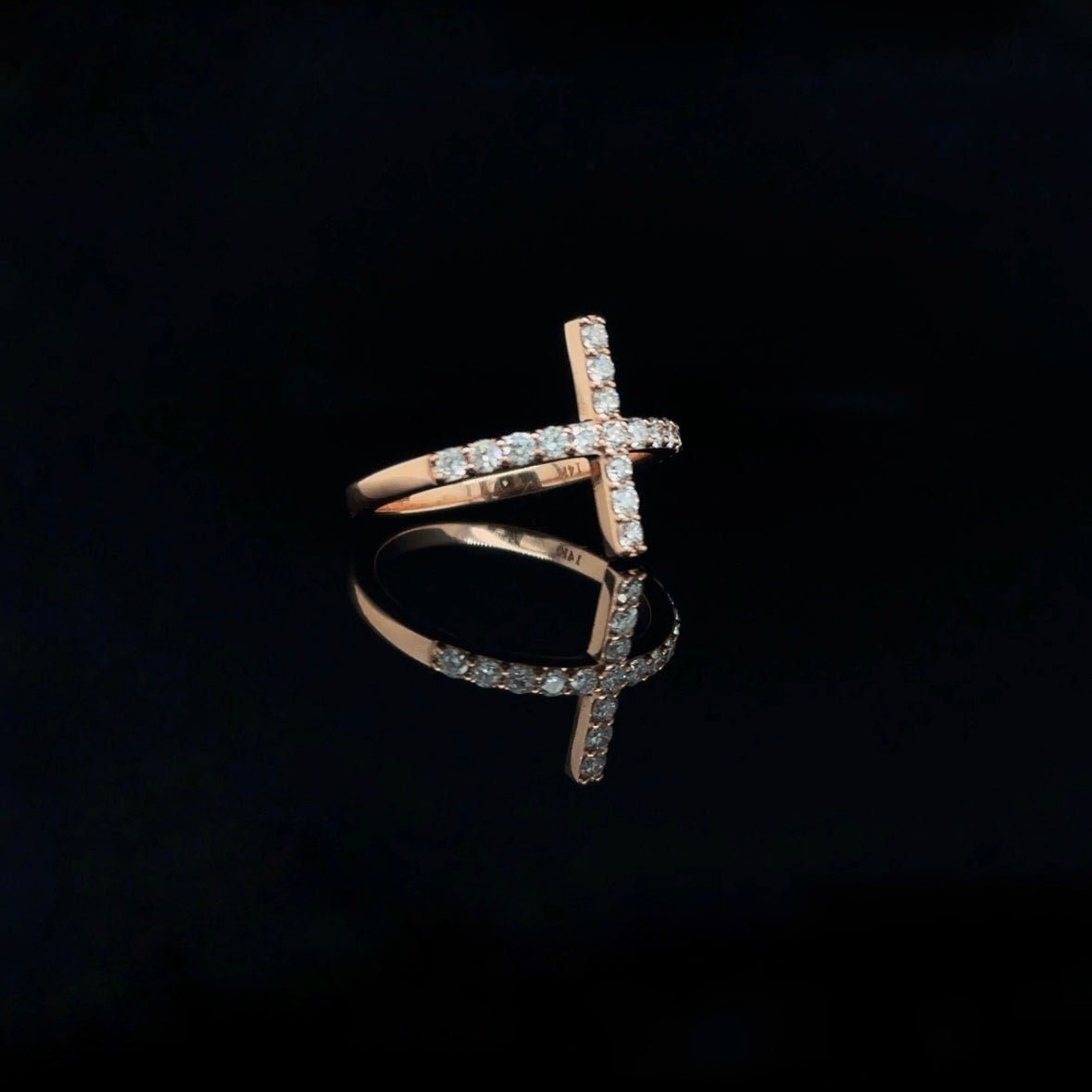14K Gold 0.54 CT Natural Diamond Cross Ring