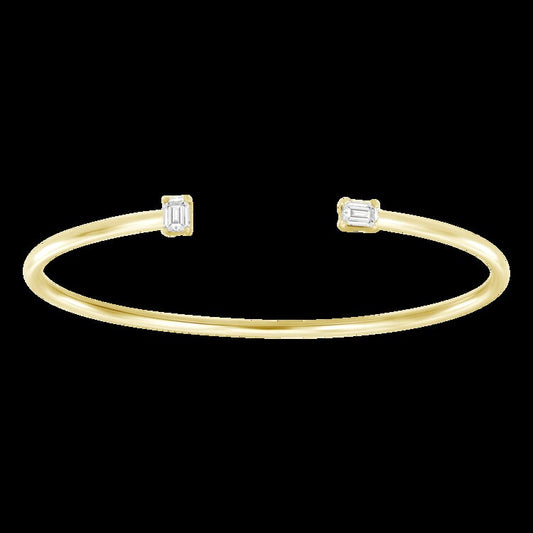 18K Gold Natural Diamond Emerald Cut Cuff Flex Bangle