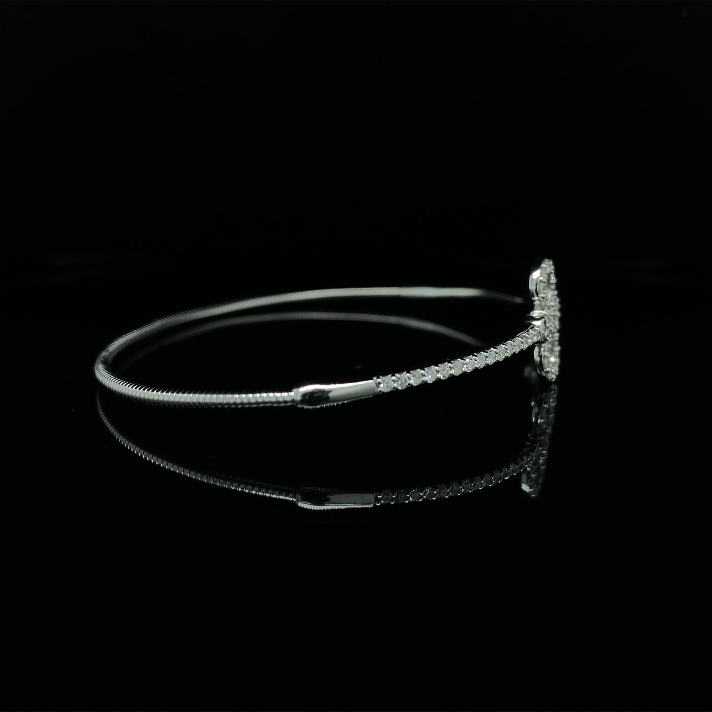 14K Gold Natural Diamond Key Cuff Flex Bangle