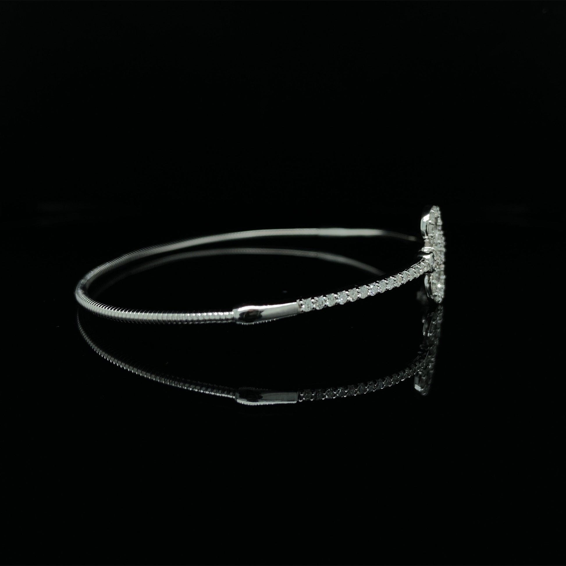 14K Gold Natural Diamond Key Cuff Flex Bangle
