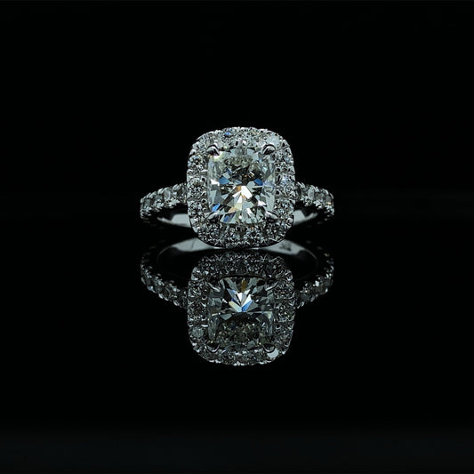 2 CT Natural Cushion-Cut Halo Diamond Engagement Ring