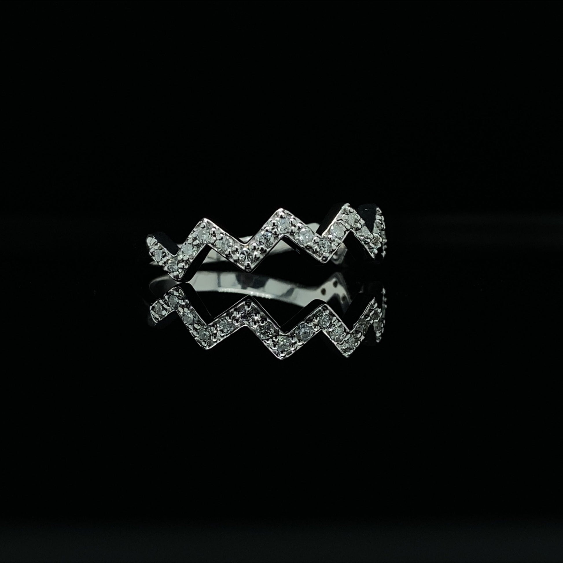 14K White Gold Half Zig Zag Diamond Ring