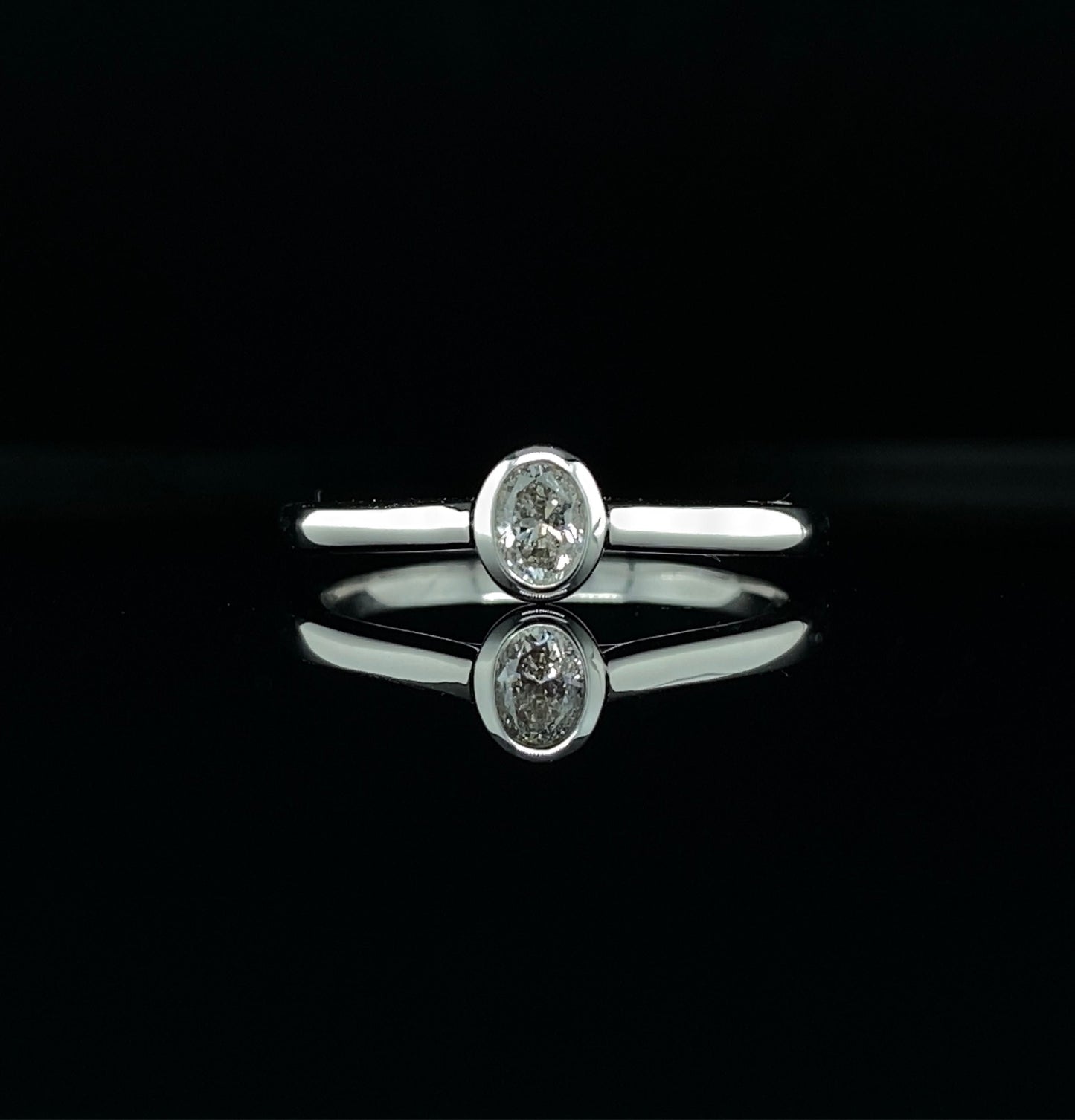 14K White Gold Oval Diamond Ring