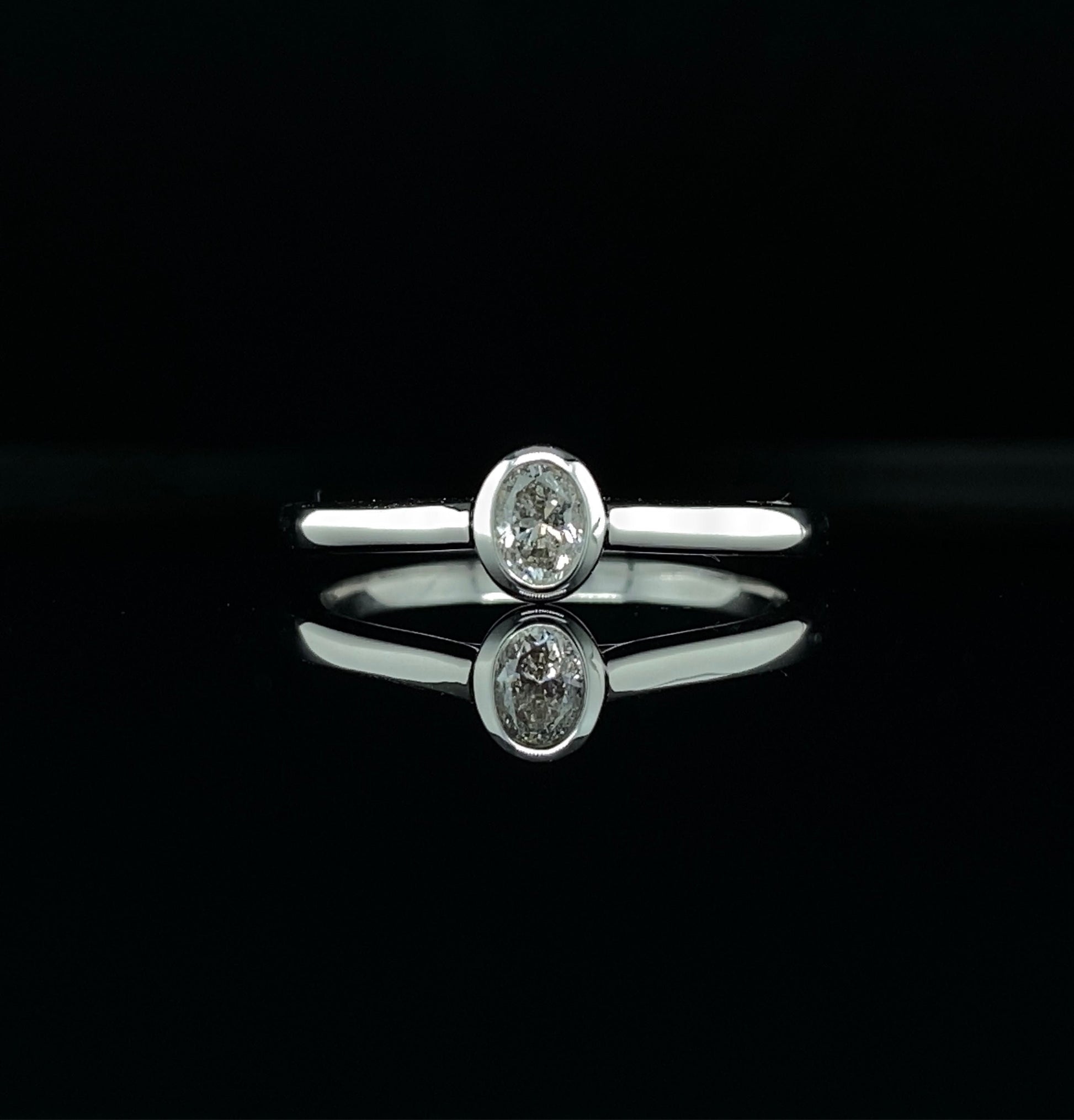 14K White Gold Oval Diamond Ring