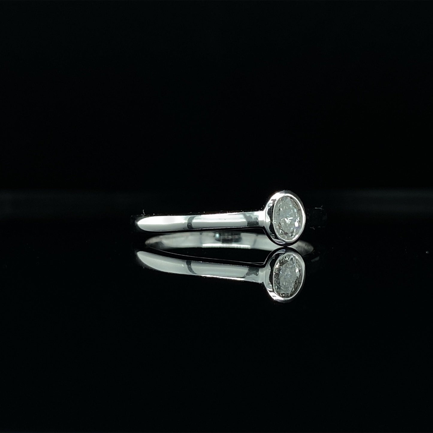 14K White Gold Oval Diamond Ring