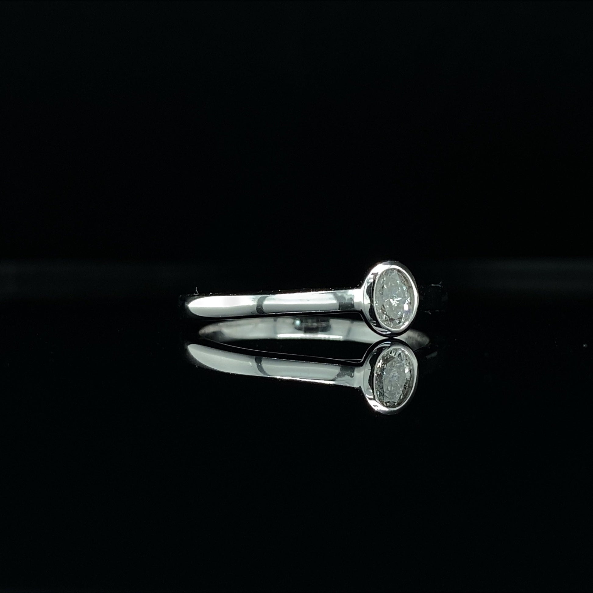 14K White Gold Oval Diamond Ring