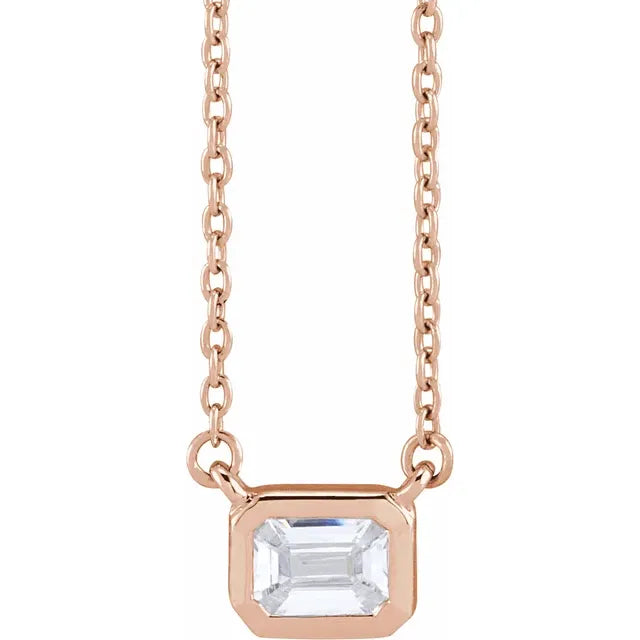 14K Gold 0.50 CT Emerald Cut Bezel Lab Diamond Necklace