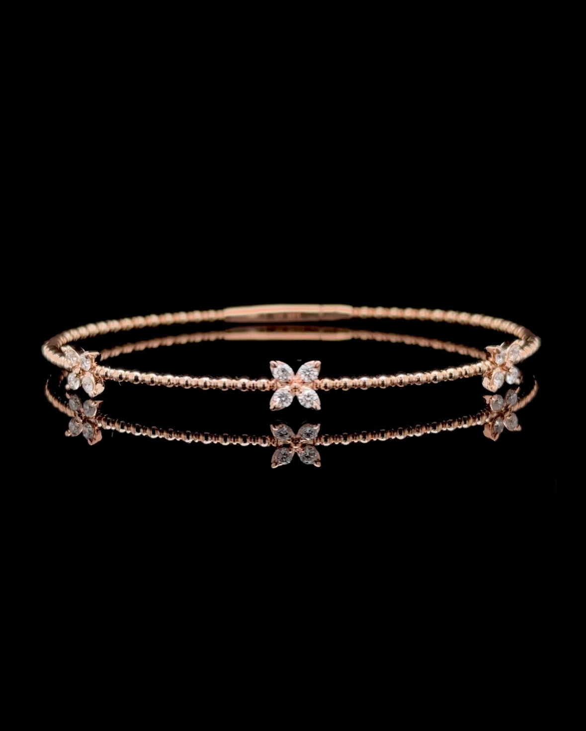 14K Gold Natural Diamond Flowery Flexible Bangle