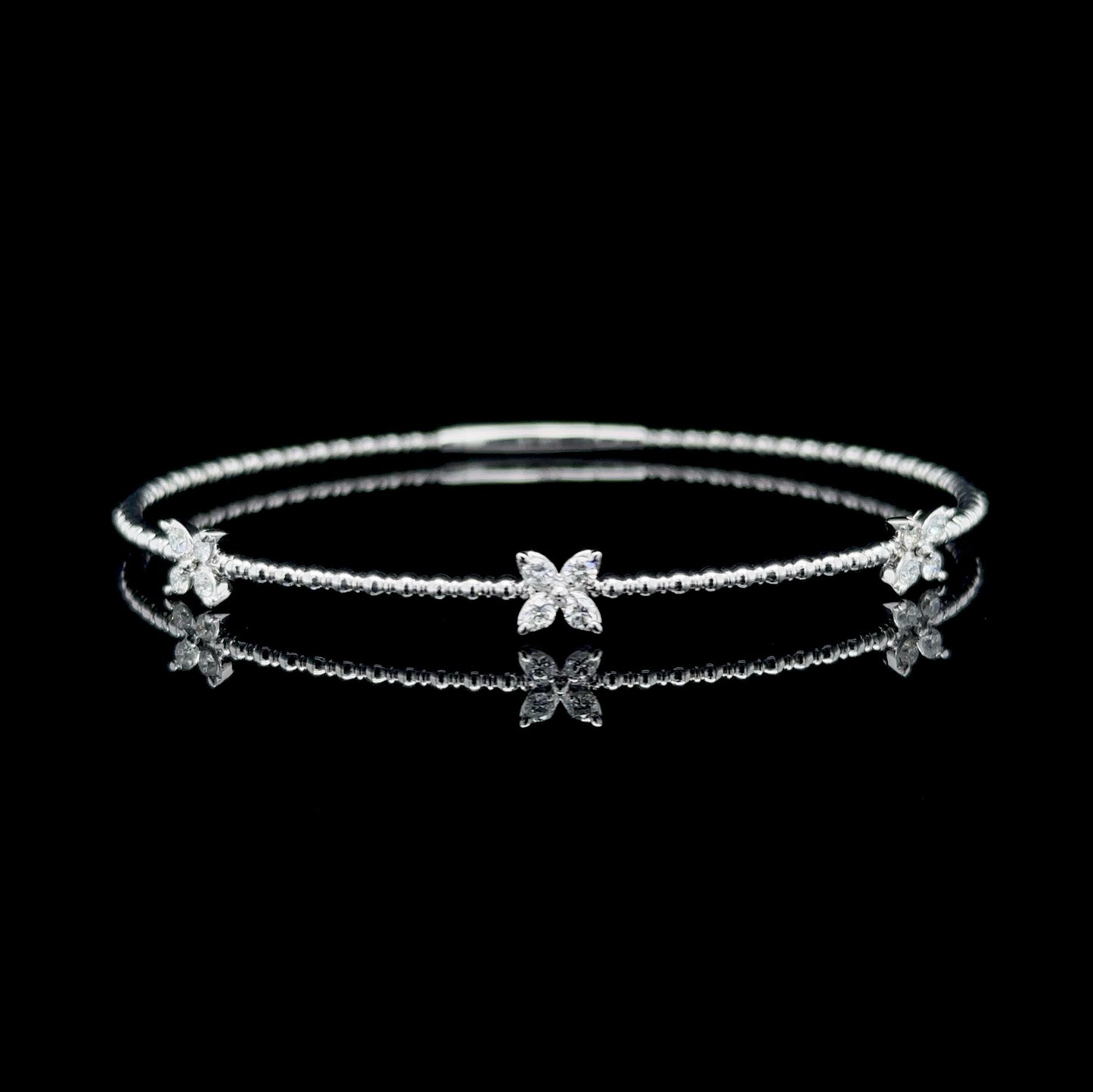 14K Gold Natural Diamond Flowery Flexible Bangle