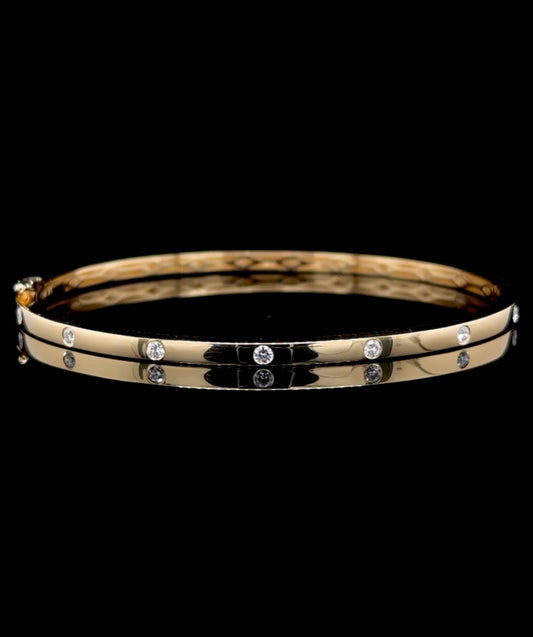 14K Solid Gold Diamond Bezel Bangle