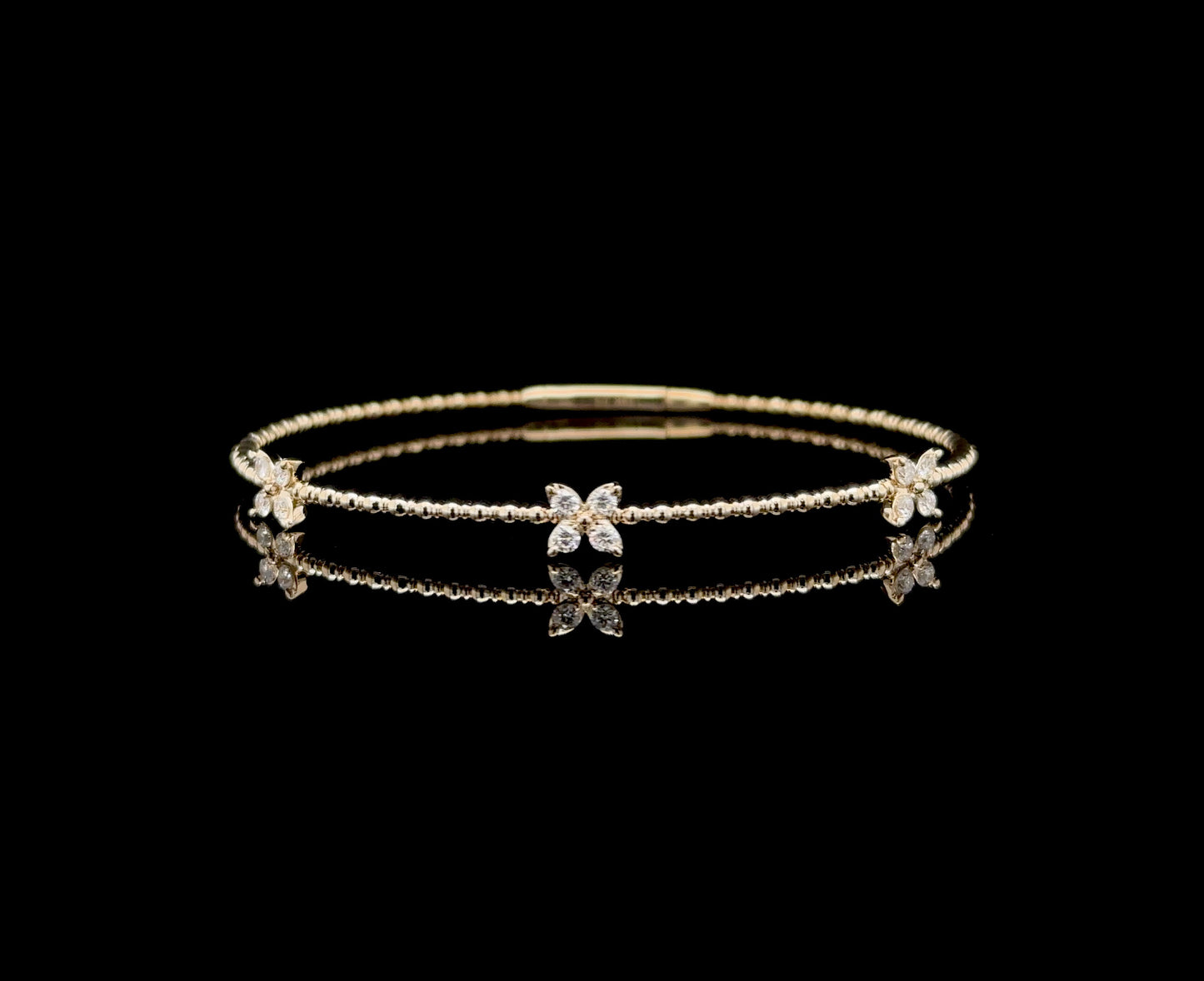 14K Gold Natural Diamond Flowery Flexible Bangle