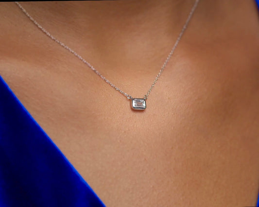 14K Gold 0.50 CT Emerald Cut Bezel Lab Diamond Necklace