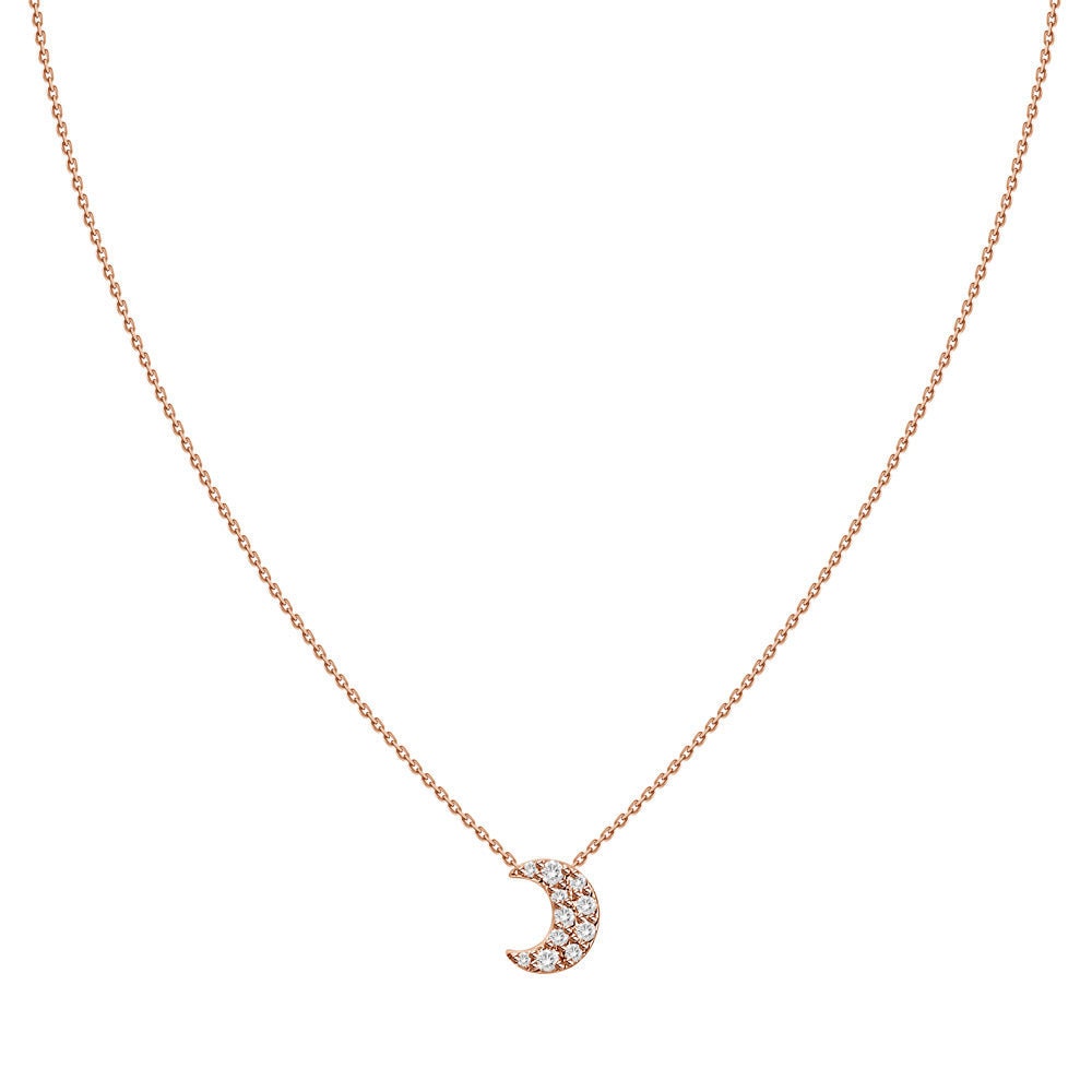 18K Gold Natural Diamond Crescent Half Moon Necklace