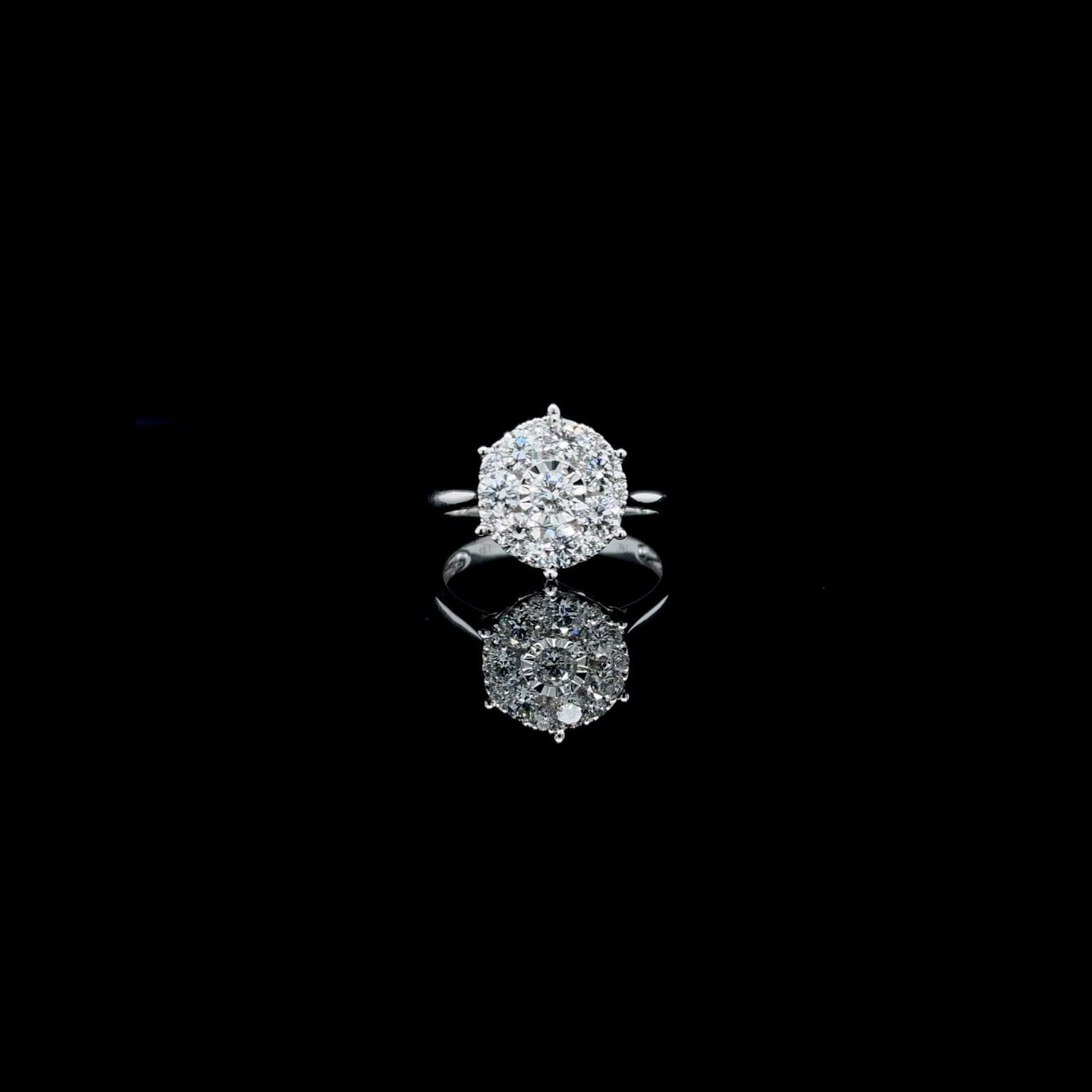 14K White Gold 1.07 CT Natural Diamond Cluster Round Flower Ring