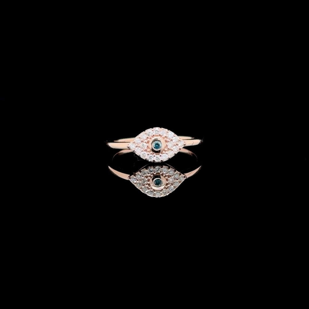 14K Gold 0.17 CT Natural Diamond Evil Eye Ring