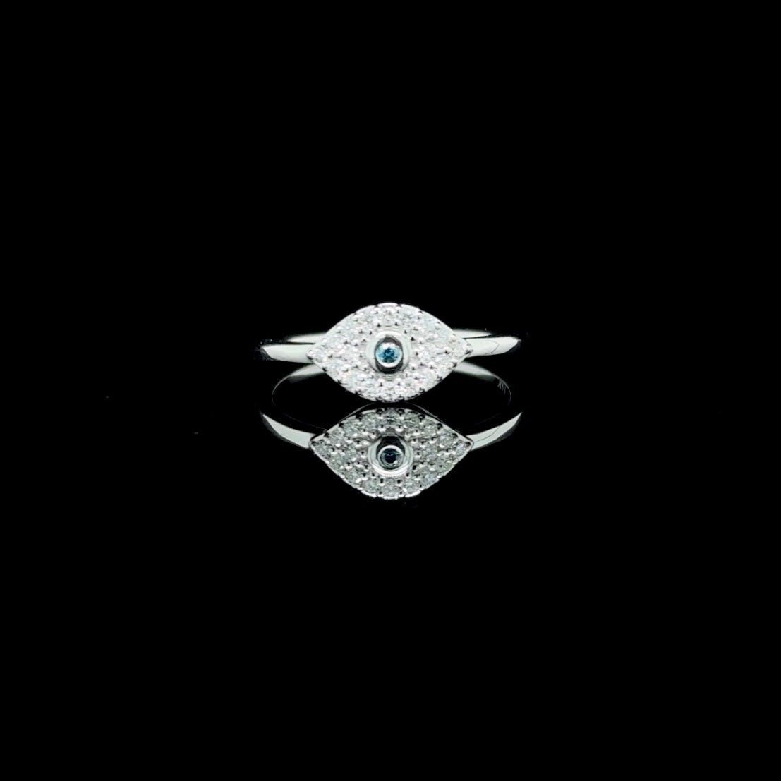 14K Gold 0.17 CT Natural Diamond Evil Eye Ring