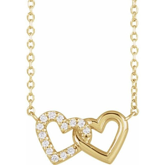 14K Gold Diamond Interlocking Double Heart Necklace
