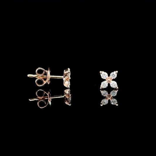 14K Gold Natural Diamond 1/4 CT Flowery Earrings