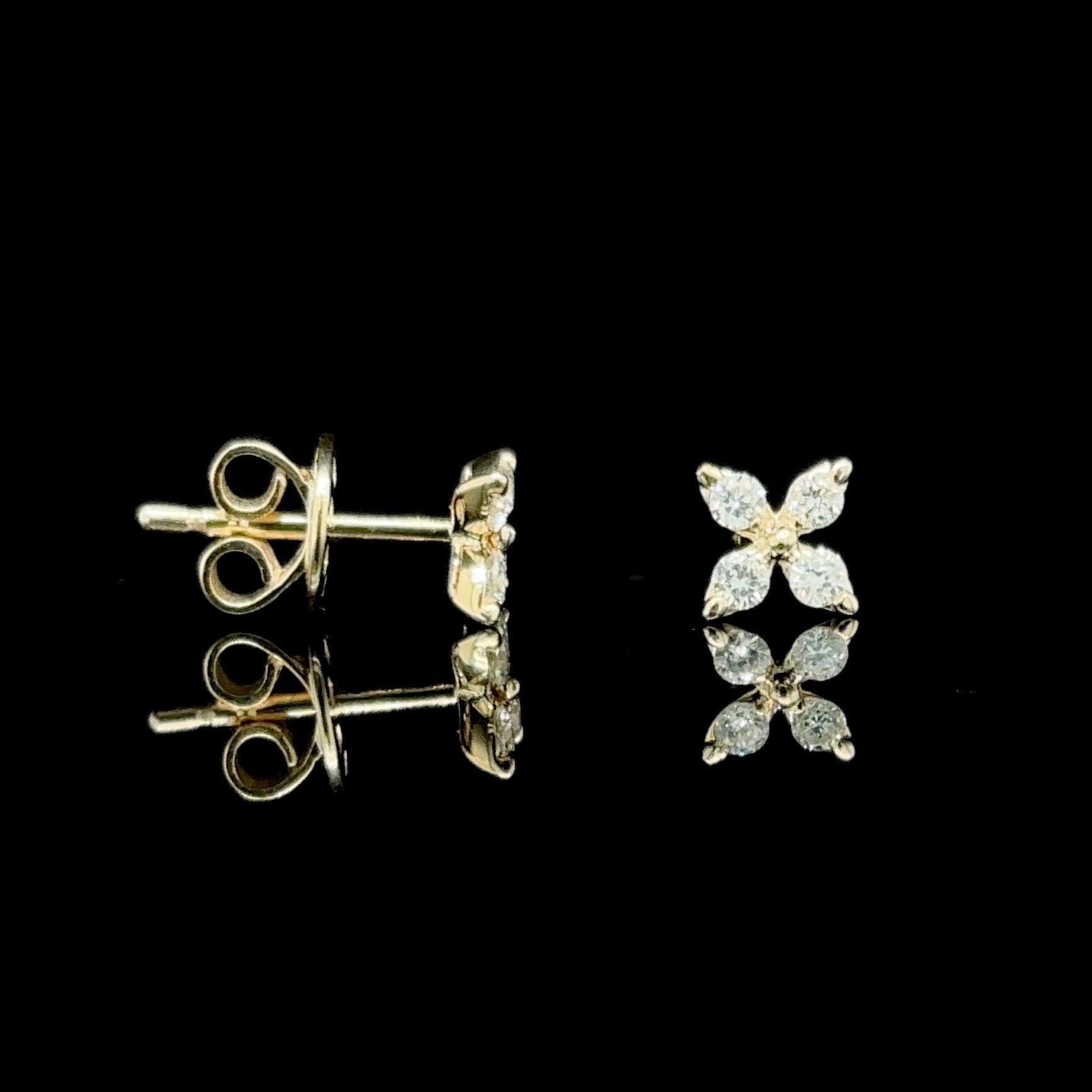 14K Gold Natural Diamond 1/4 CT Flowery Earrings