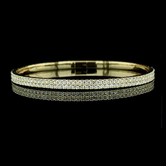 14K Gold Two Row Natural Diamond 2CT Flex Bangle