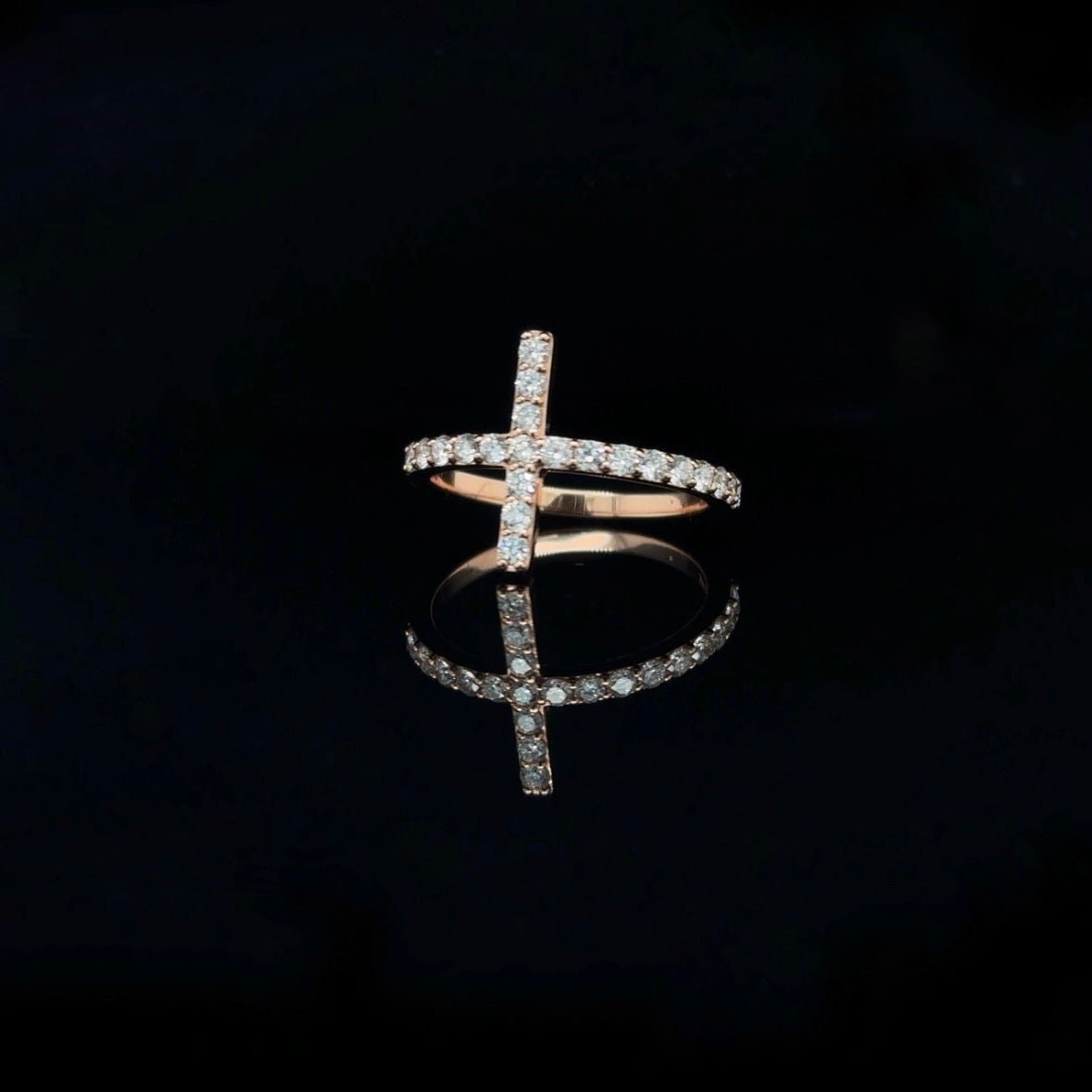 14K Gold 0.54 CT Natural Diamond Cross Ring