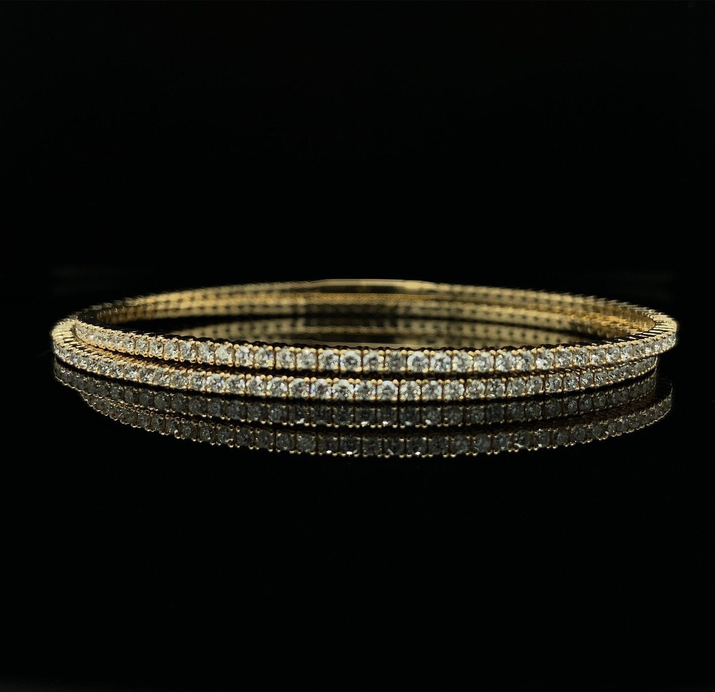 14K Gold 3.43 CT Double Crossover Flexible Diamond Bangle