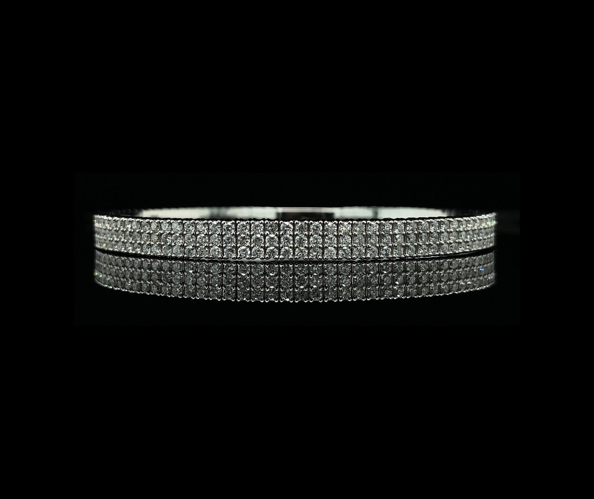 14K Gold Three Row Natural Diamond 3CT Flex Bangle