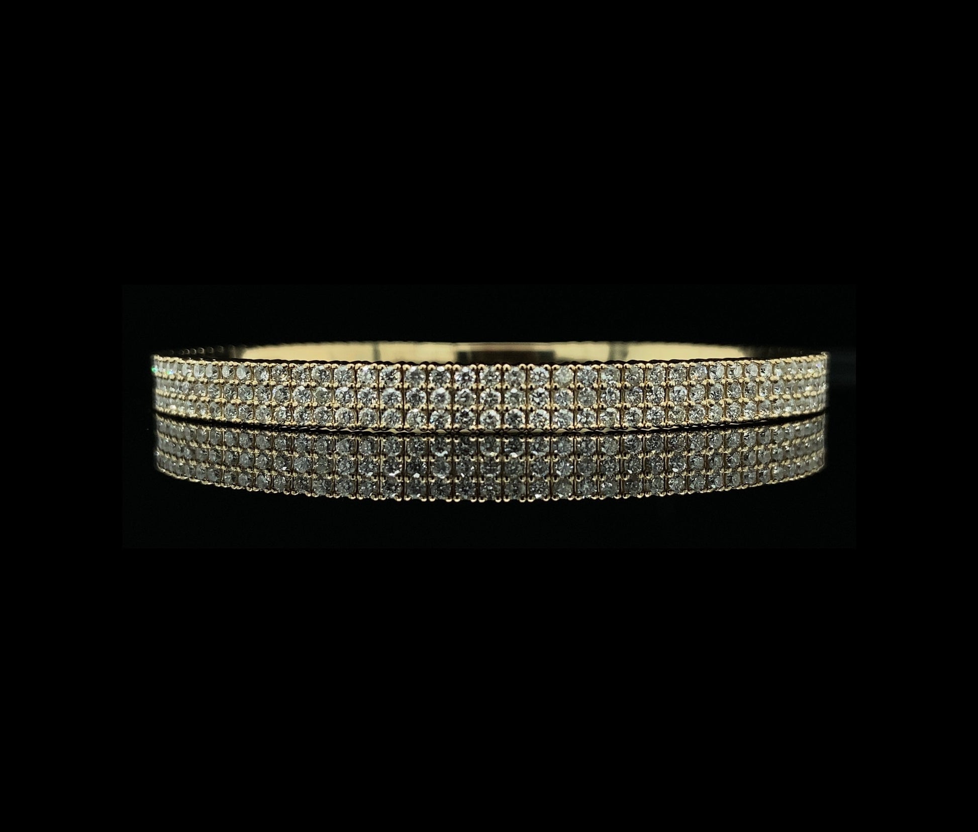 14K Gold Three Row Natural Diamond 3CT Flex Bangle