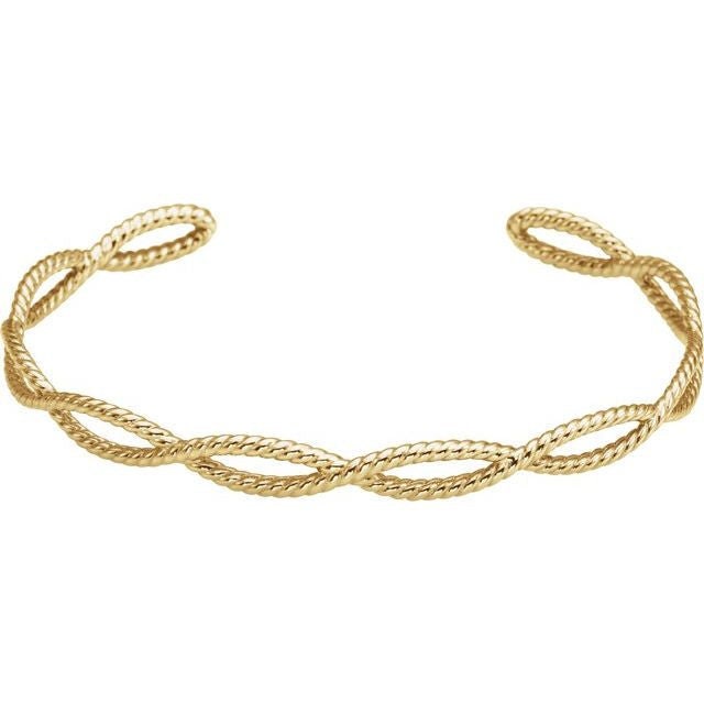 14K Gold Twisted Rope Cuff Bracelet