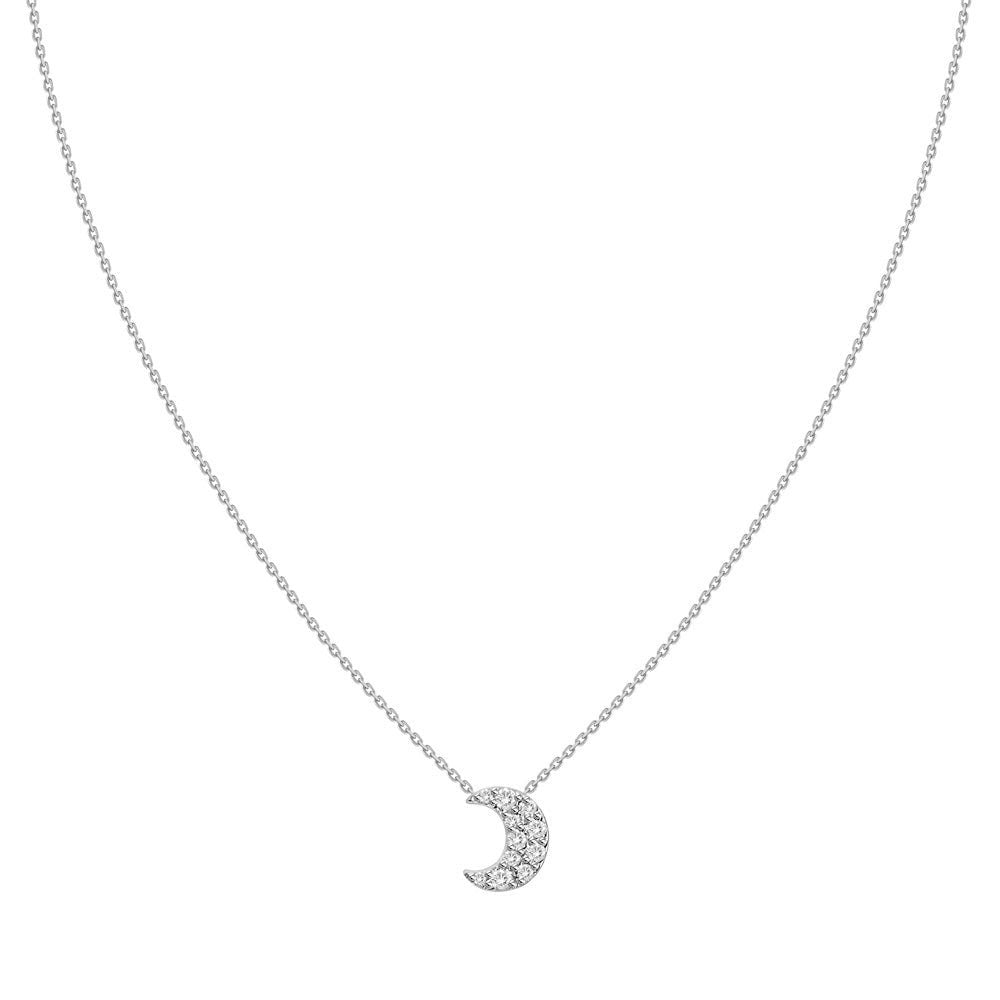 18K Gold Natural Diamond Crescent Half Moon Necklace